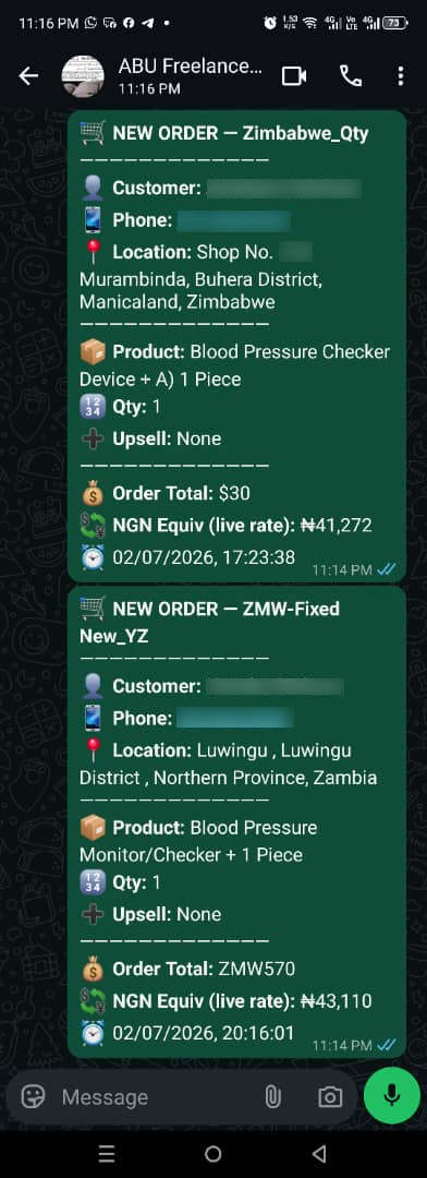 Instant WhatsApp order notification from AfriSales Pro